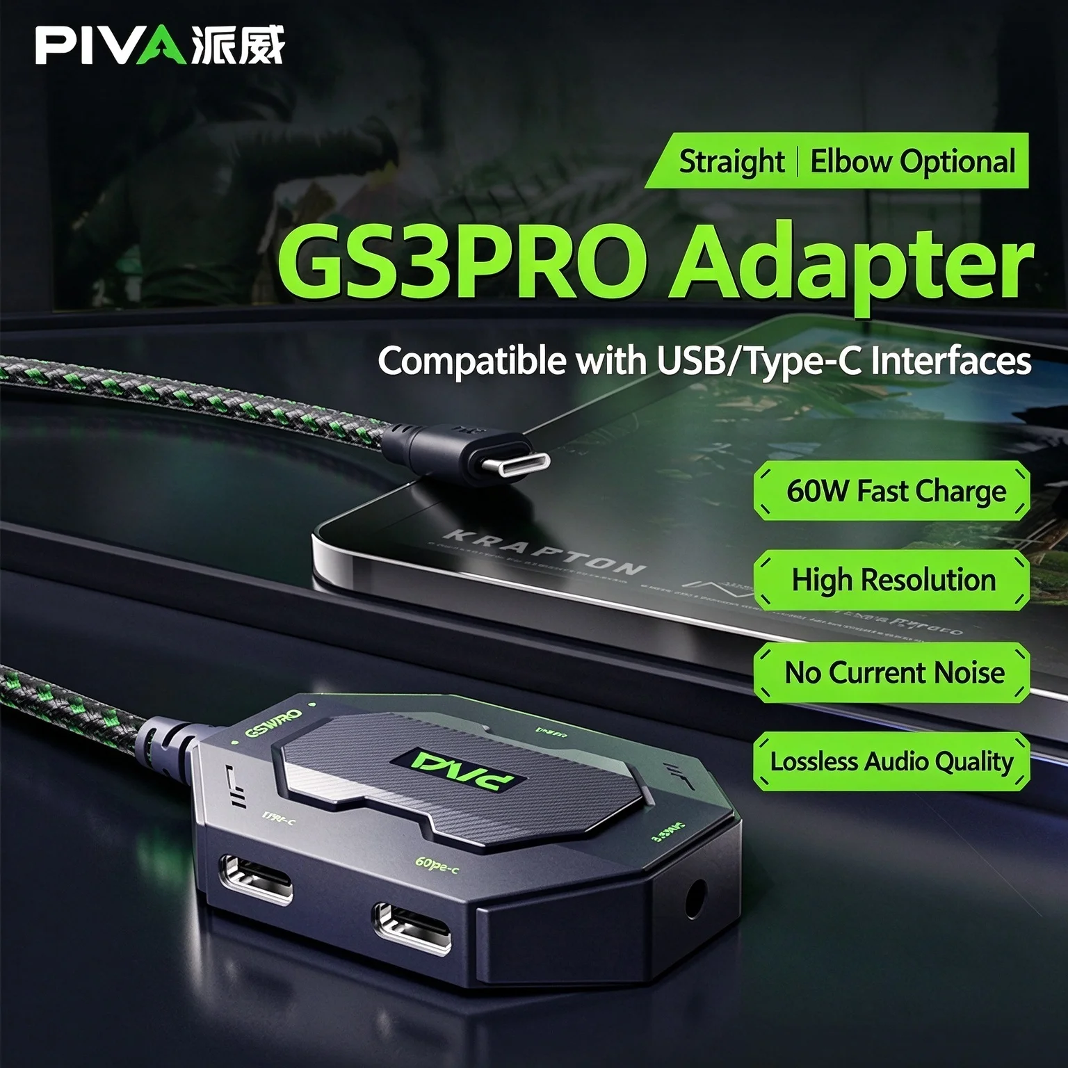PIVA GS3pro Type-C Adapter Earphones for Tablet Chicken Dinner Game Audio Interface Compatible with Apple iPad Pro 2024 iPhone 1