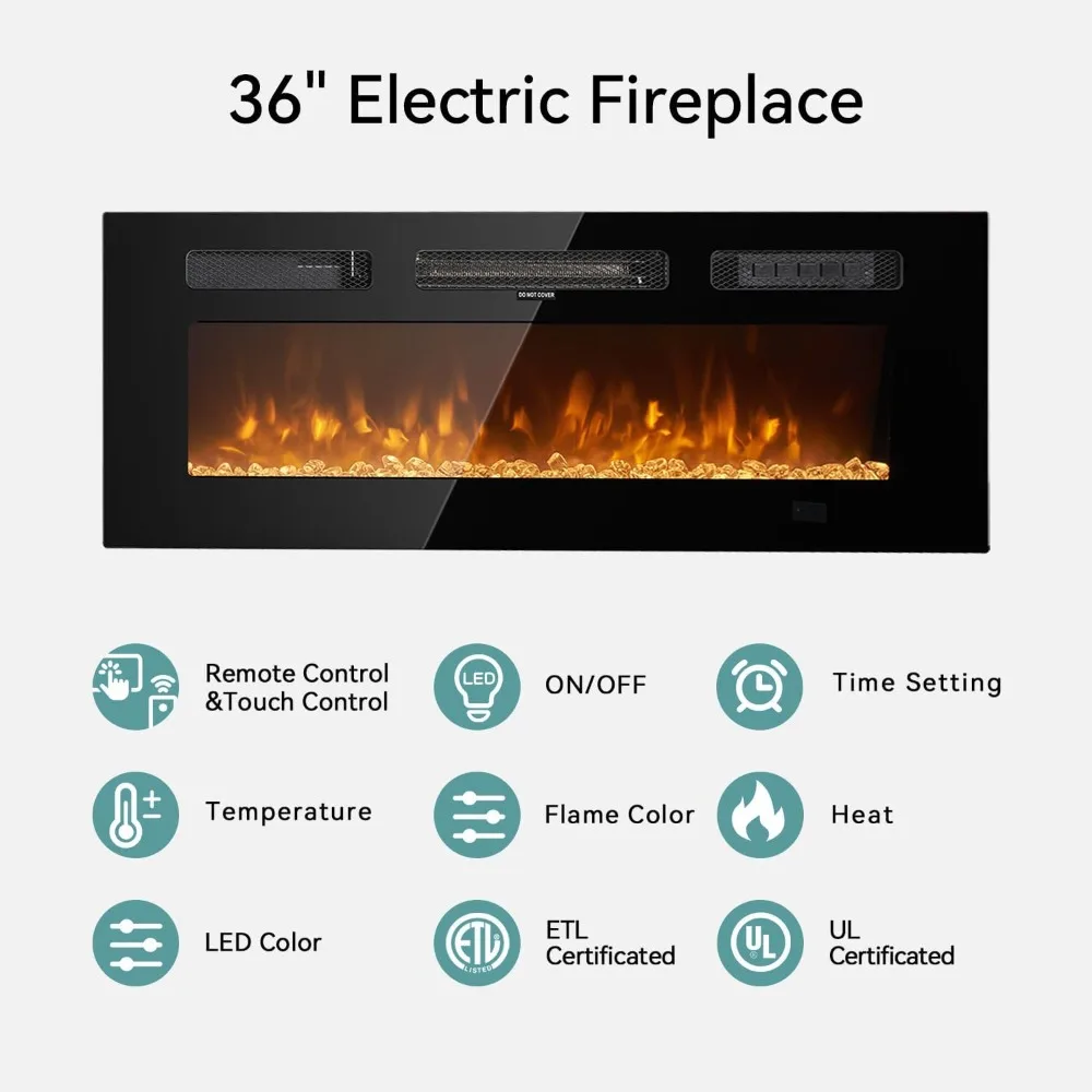 حامل تلفزيون عائم مقاس 70 بوصة مع مدفأة كهربائية مقاس 36 بوصة، مثبت على الحائط لمركز الترفيه، وحدة تحكم تلفزيون الوسائط الخشبية الحديثة مع مدفأة #5