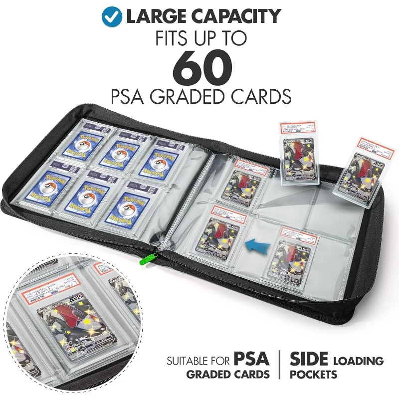 Graded Card Binder, 60 PSA Slab Holder, 6 Pocket Graded Card Storage, Slab Binder, PSA Card Graded Display Case Album