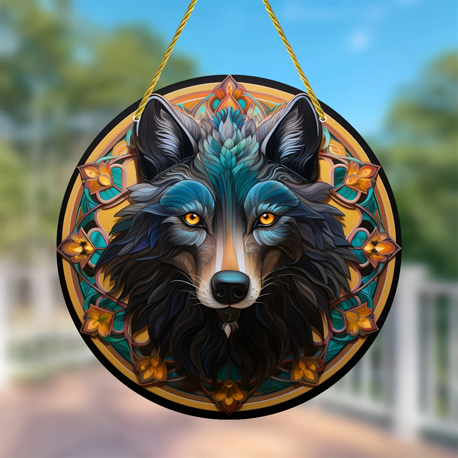 Wolf Logo Window Decor,Wolf Suncatcher,Family,Lover,Friends,Acrylic Round Wreath Logo,Yard, House, Room, Home,Door Welcome