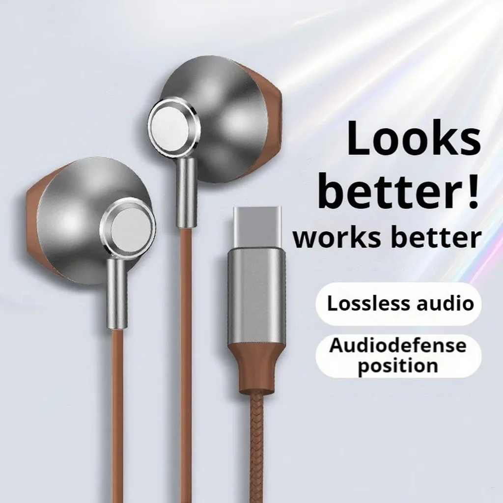 9D Surround Bass Type C&3.5mm Headphones Wired Control Headset With HD Mic Earbuds For iPhone15/16 for Samsung Earphones