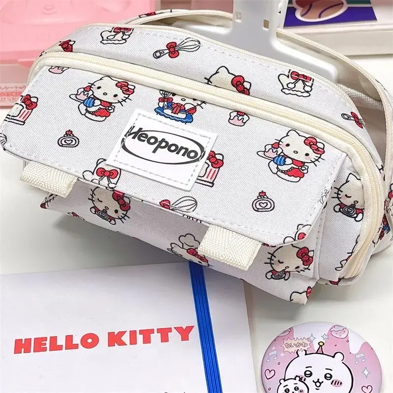 Sanrio Kawaii Anime Pencil Case Cartoon Hello Kitty Cute Canvas Pencil Case Printing Portable Cosmetic Bag Creative Girl Gifts