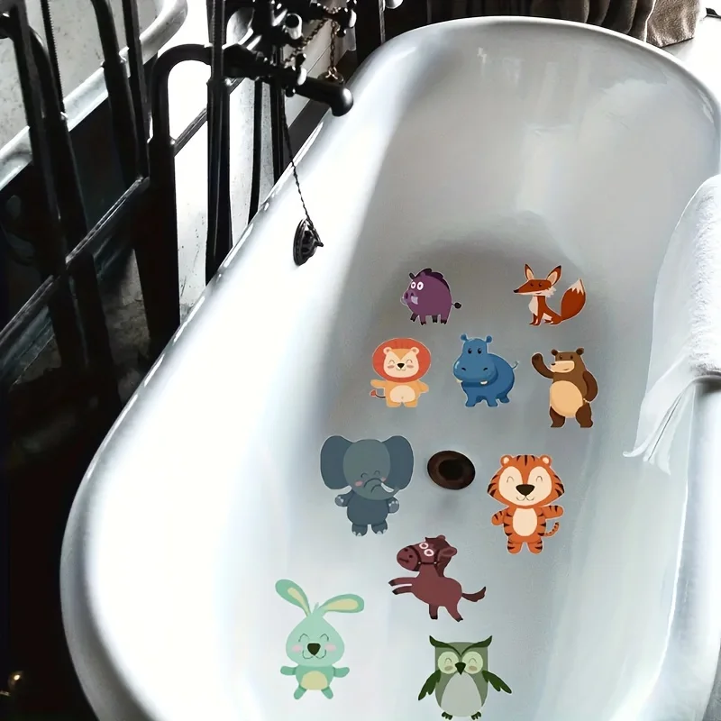 10pcs Animals Pattern Bathroom Bathtub None Slip Stickers Staircase Floor Mat Kids Room Self-adhesive Anti-skid Sticker