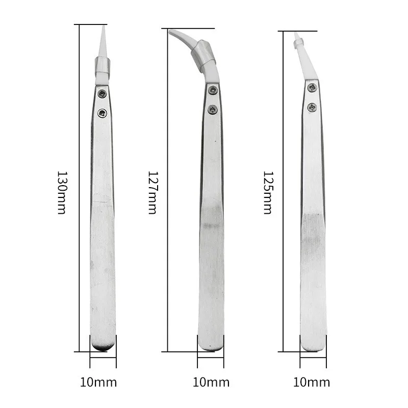 High Temperature Resistant Ceramic Tweezers Set, 3Pcs Anti-Static Insulated Tips for Electronics PCB SMD Repair, Soldering, Labo