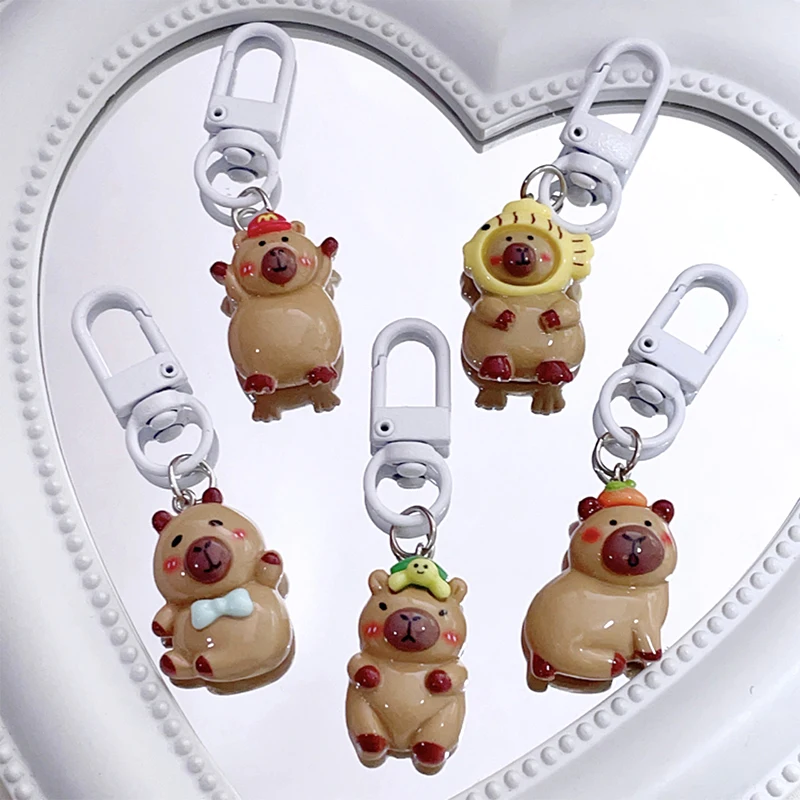 Cute Capybara Key Chain Cartoon Guinea Pig Doll Pendant Car Key Ring Backpack Charms Decor Bag Accessories