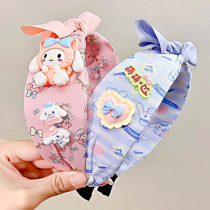 Sanrio Fashion Girl Hair Band Kawaii Cartoon Cinnamoroll Kuromi Anime Bow Children Headwear Women Face Wash Hair Band