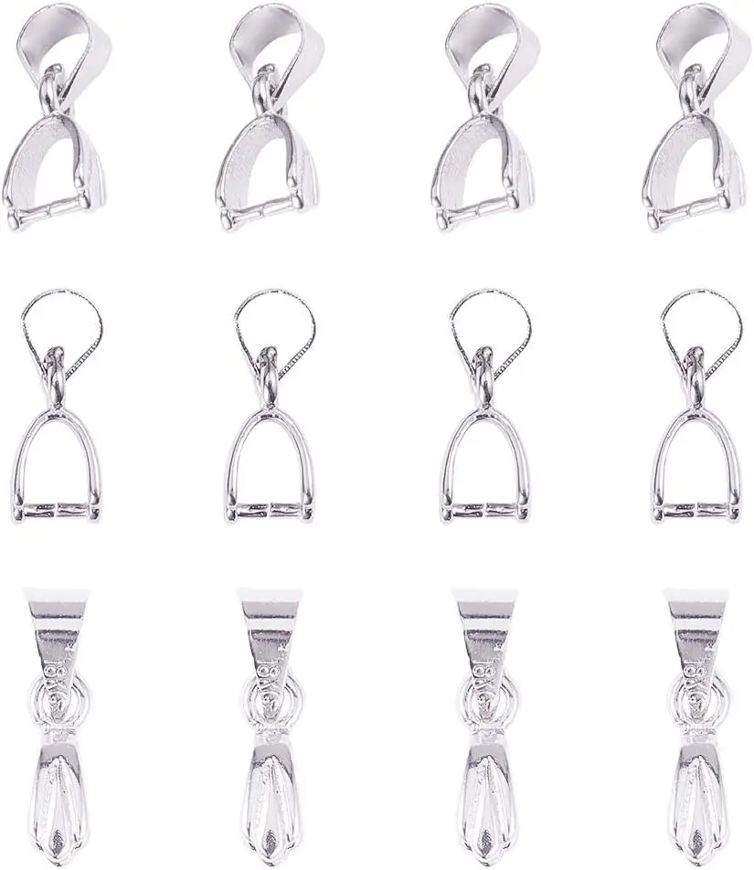 Size M 10/50PCS 925 Silver Findings Connector Bale Pinch Clasp Pendant Fittings Bail