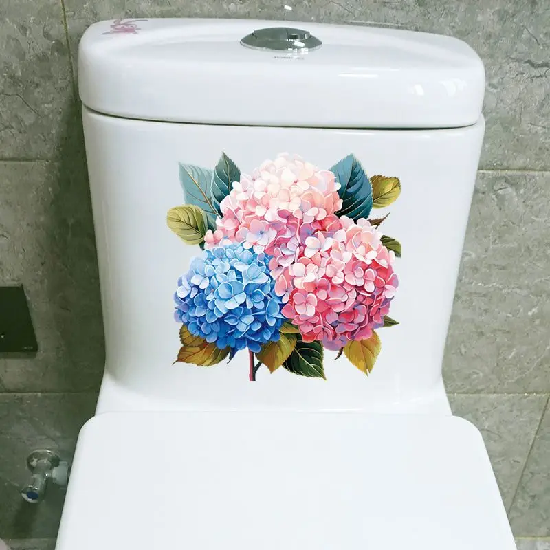 Watercolor Hydrangea Bouquet Wall Sticker Bathroom Toilet Decor  Refrigerator Home Decoration Decals  S202