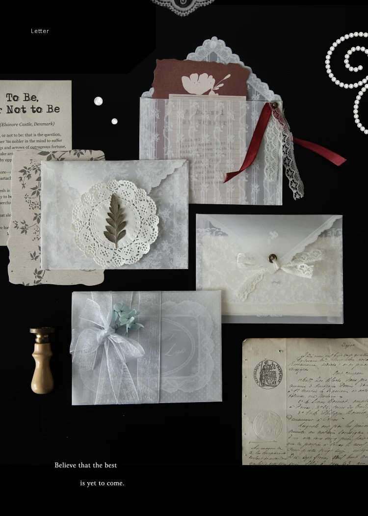 4-teiliges Set Vintage Spitzen-Papierumschläge Kreative Nostalgische Postkarten-Aufbewahrungstasche Feuerlackumschlag Briefzubehör – Detail 2