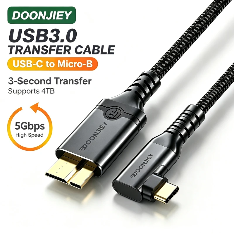 DOONJIEY Micro USB 3.0 Cable 10Gbps Type C to Micro External Hard Drive Cord for Samsung S5 Note3 Canon Camera HDD Data Cable