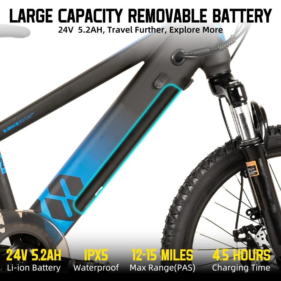 JOYSTAR Electric Mountain Bike for Kids 20"  Boys Girls Teens Ages 7+ with Removable Battery 250W Motor And Disc Brakes image 8