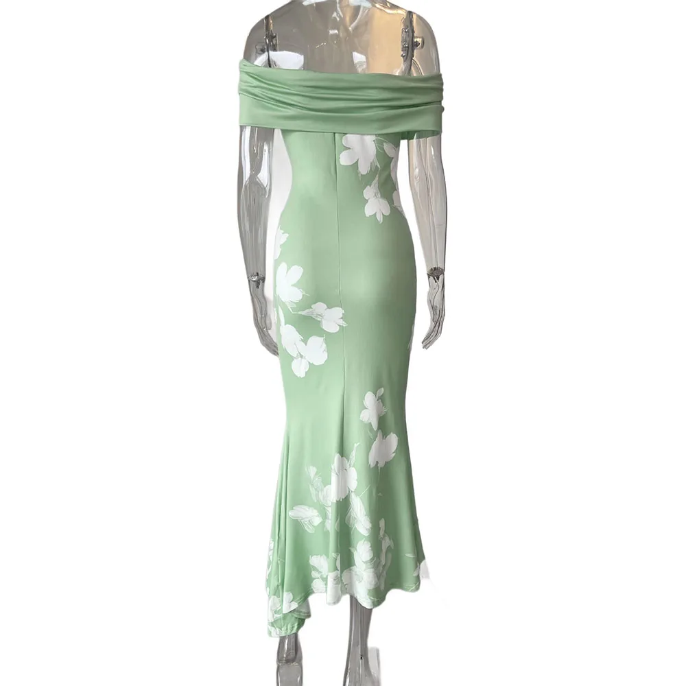 فساتين ماكسي مثيرة للحفلات للنساء لصيف 2025، فستان طويل أنيق بطبعة زهور بدون أكمام وكشكشة