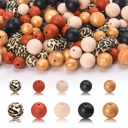 LOFCA 12/15mm Silicone Beads Round Printed leopard print Beads For Jewelry Making DIY KeyChain Bracelet Necklace accessories