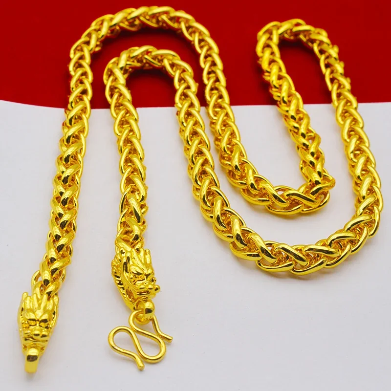 AU999 عقد ذهب شخصية جديدة كبيرة سميكة رئيس سلسلة نقل رجالي 24K نقية 60 سنتيمتر مجوهرات الاستبداد موضة الرقبة ornaValen