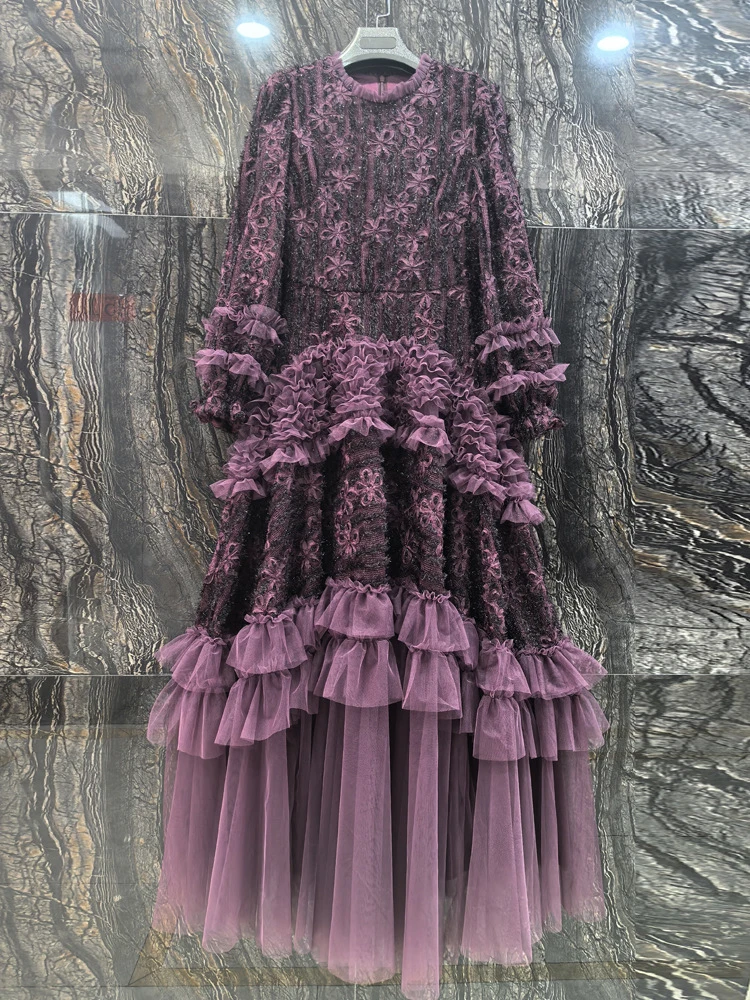 purple ankle length dresses Long Lavender Purple Sequin-Print Prom Dress Lavender / 2