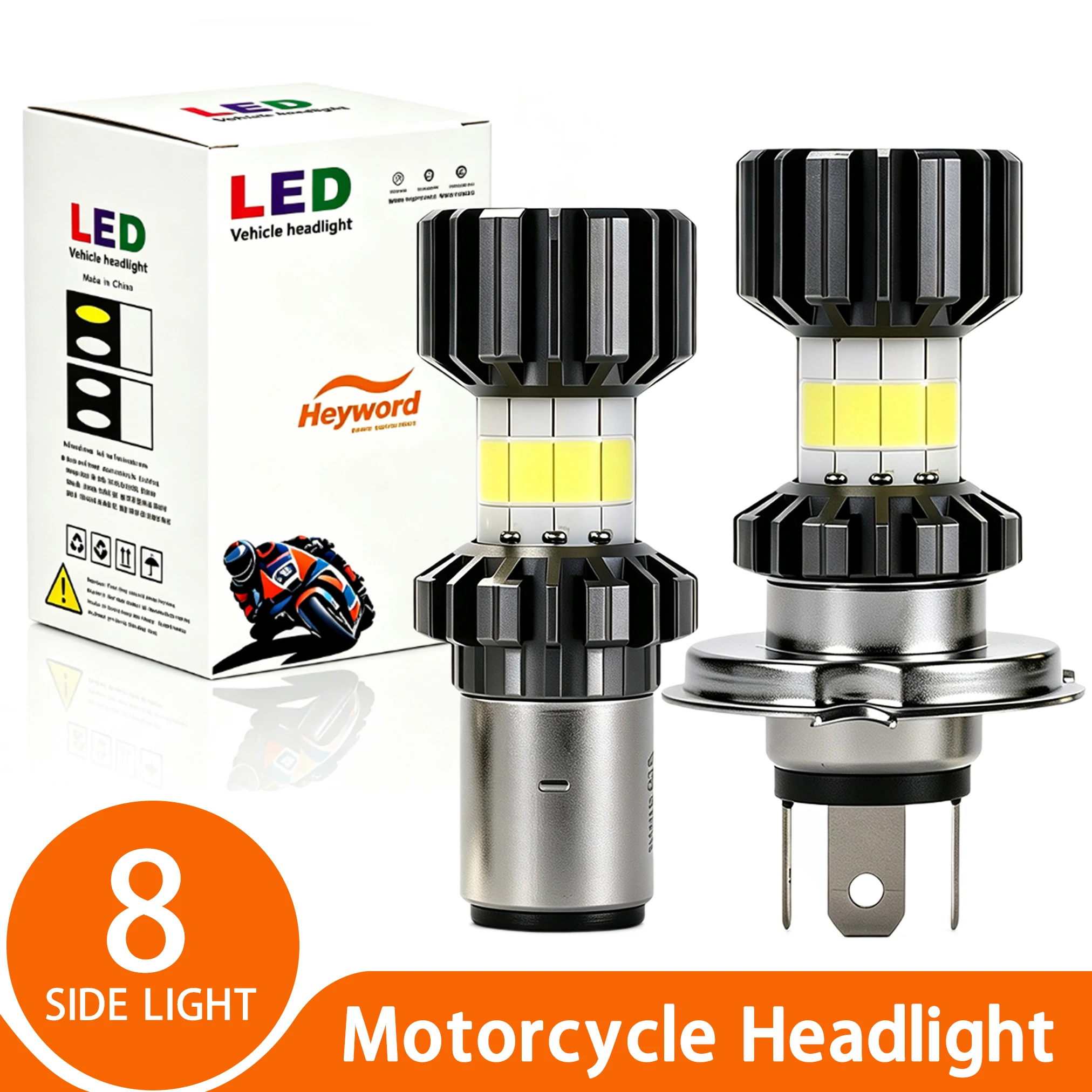 H4 LED Moto H6 BA20D 69000LMLED Motorcycle Headlight Bulbs 8 Sides COB White 6000K Hi Lo Lamp Scooter Accessories Fog Lights 12V