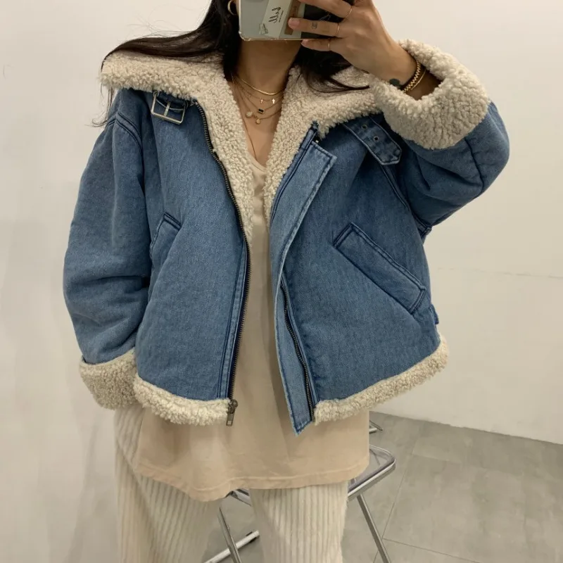 

Street Patwork Women Coat Fashion Long Sve Lapel Pocket Zippers Female Jacket 2025 NEW Autumn Winter Casual Lady Outwear