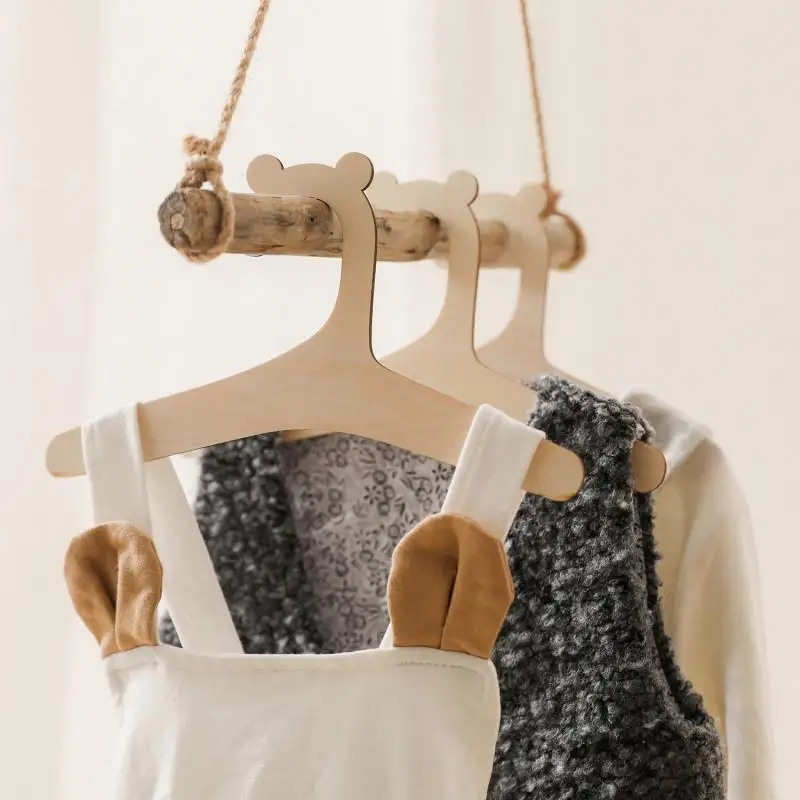 10Pcs Baby Wooden Hangers,Creative DIY Children's Clothes Rack for Dress Pants Shirt,Bear Wood Kids Hanger for Storage Display image 2
