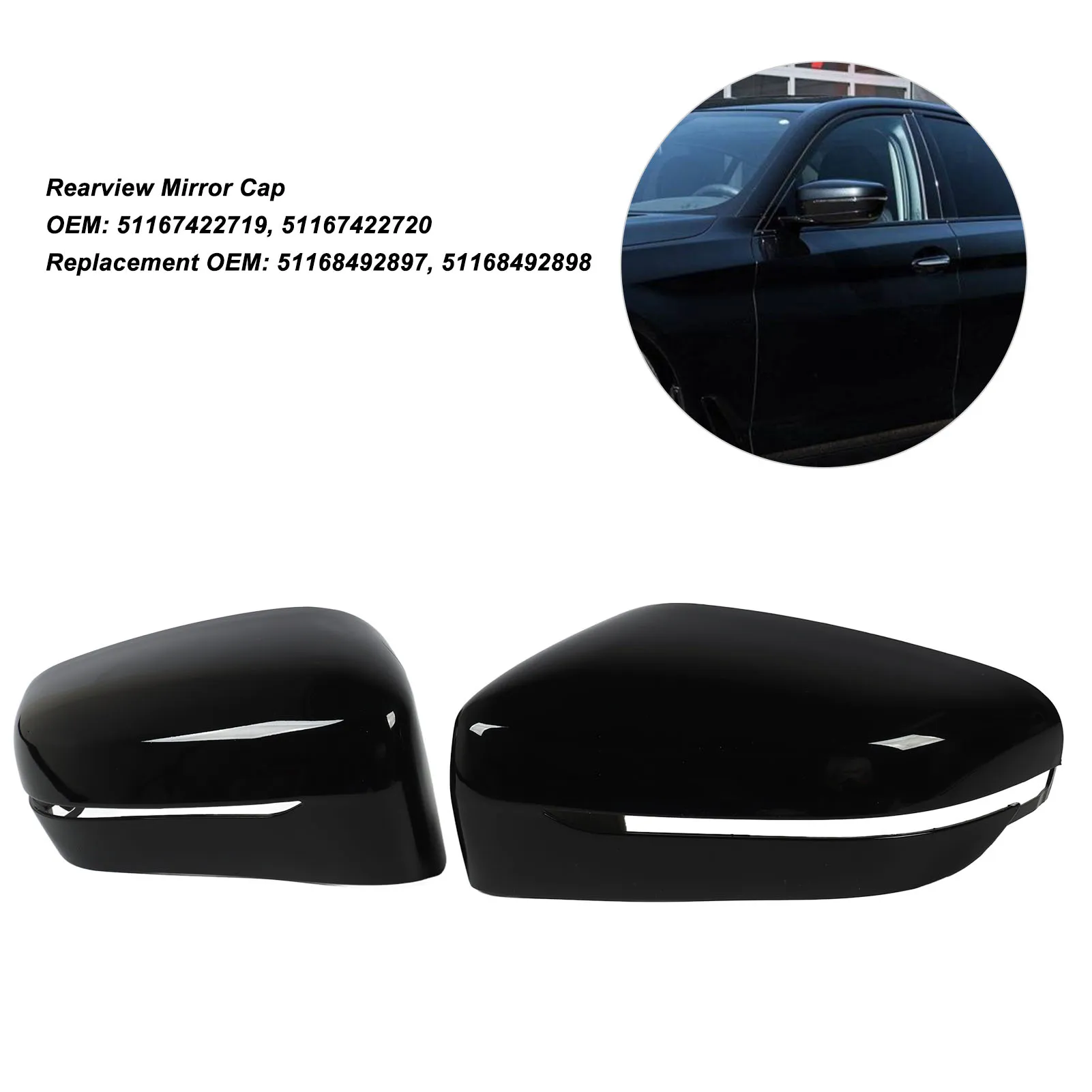 A Pair Of Shiny Black Rearview Mirror Housing Covers Rearview Mirror Cover Cap For  5 series G30, G31 2017-2023