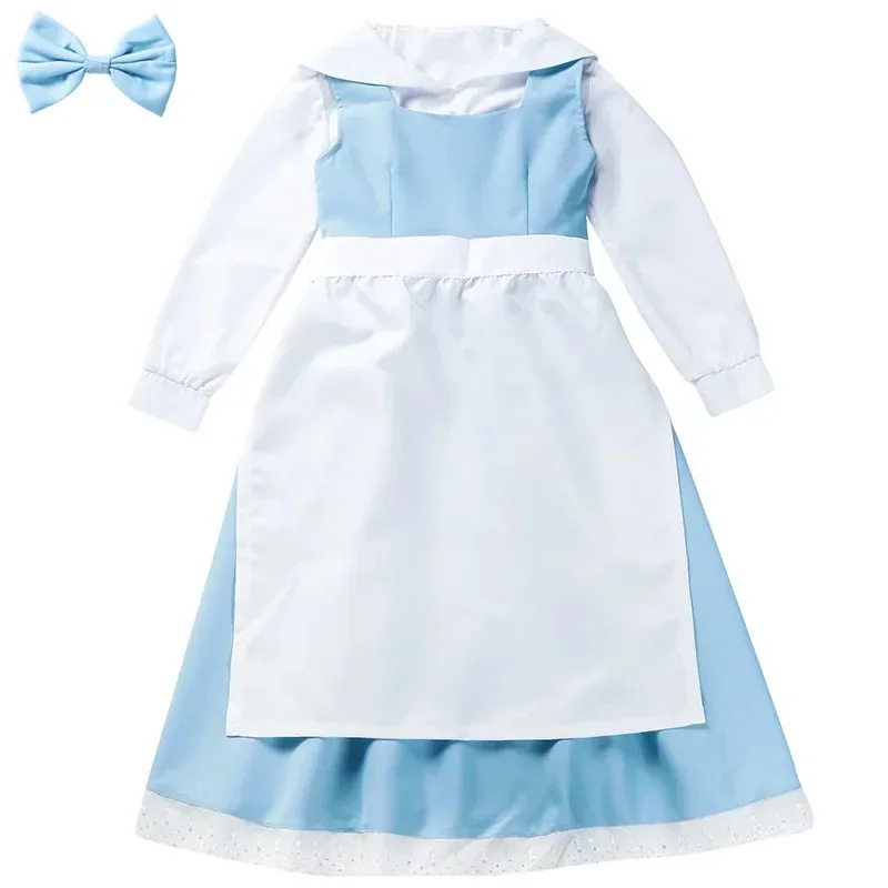 Deluxe Child Beauty And The Beast Belle Maid Cosplay Costume Girl Servant French Halloween Purim Book Week Fancy Dress IA2361