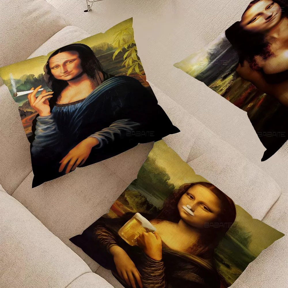 Funny Mona Lisa Pillow Cover For Bedroom Room And Living Room Sofa Decorative Cushion Cover