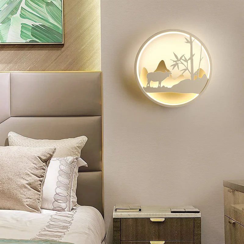 

Round Led Wall Lamps Bedroom Lving Room Background Modern Simple Light Luxury Stair Aisle Creative Bedside Wall Sconce Lamp 5078