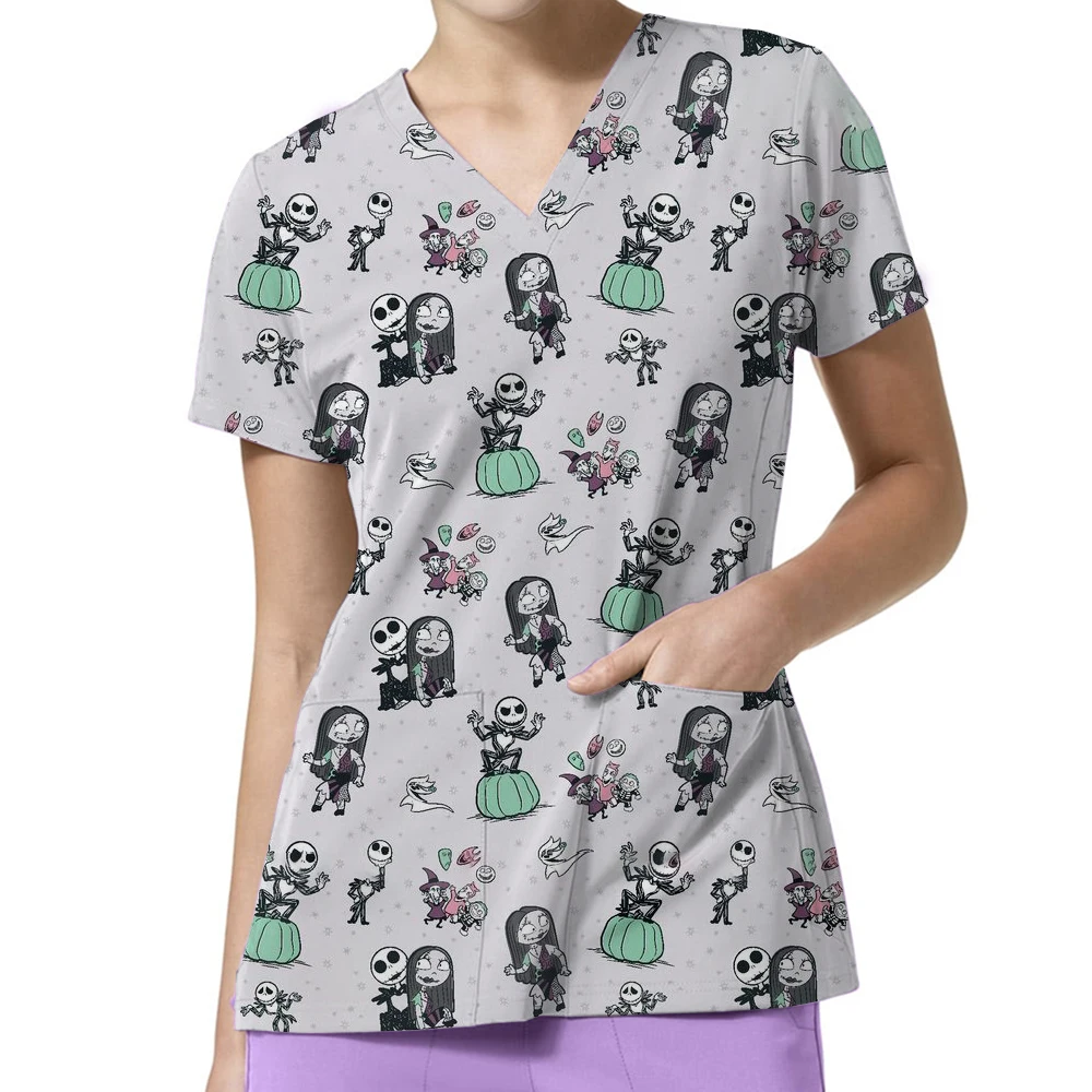 Bellissimo modello Disney Princess Cartoon stampato T-shirt da donna Estate Nuovo comodo e casual Uniforme da infermiera Stile Y2k Top