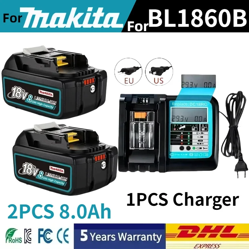 

Original BL1860 Rechargeable Battery 18 V 6000mAh Lithium ionfor Makita 18v Battery BL1840 BL1850 BL1830 BL1860B+3A Charger