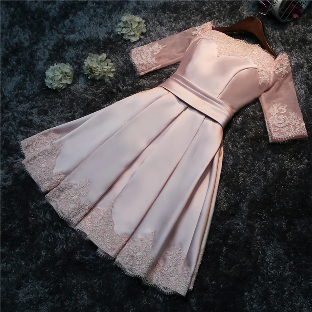 Elegant Off The Shoulder Evening Dresses Short Satin A Line Cocktail Dress With Half Sleeve Robe Be Soirée Prom Party Dresses