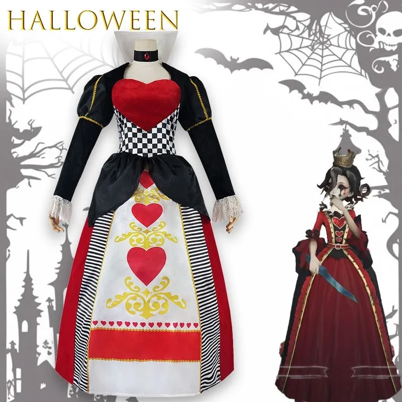 

Queen of Hearts Halloween Party Costume Women Alice Red Queen Elegant Sexy Royal Cosplay Outfit Clothing Dress