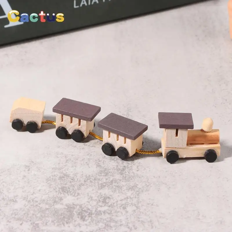 1:12 Dollhouse Miniature Wooden Train Mini Ornaments Kid Pretend Play Toy Doll House Accessories