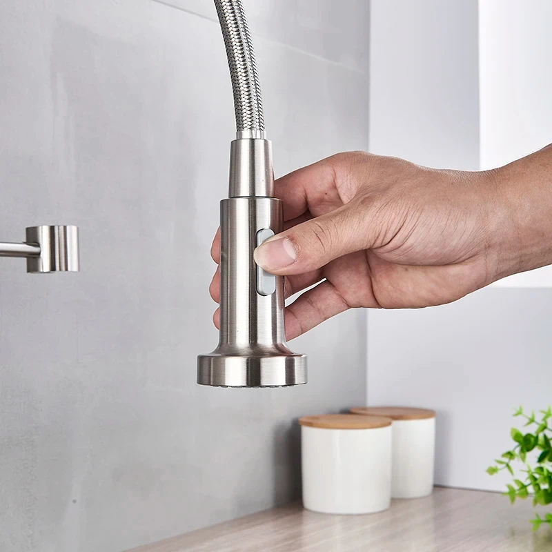 Spring Brushed Nickel Kitchen Faucet Deck Mounted Mixer Tap 360 Degree Rotation Stream Sprayer Nozzle Kitchen Sink Hot Cold Taps