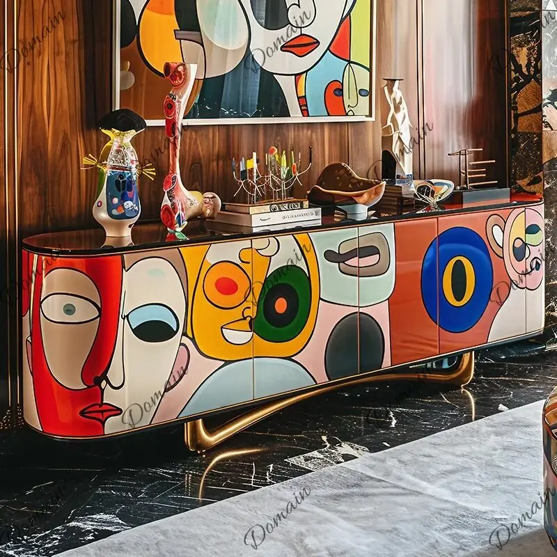 A, needs customization, designer painted TV cabinet art floor cabinet modern aesthetic furniture