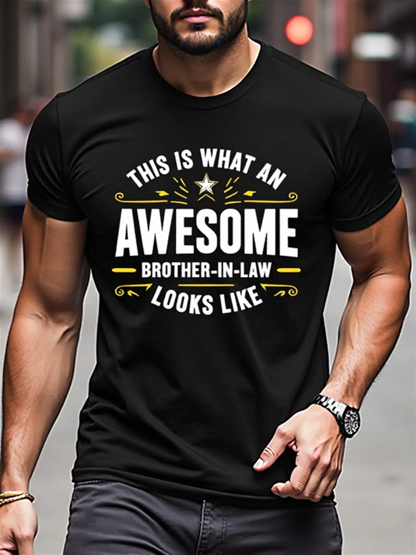 تي شيرت رجالي مضحك هدية الأخ في القانون، هذا هو قميص رائع للخوة في القانون، خفيف الوزن وجيد التهوية مناسب لحفلات الزفاف وأعياد الميلاد والمناسبات العائلية، قميص كاجوال للارتداء اليومي #1