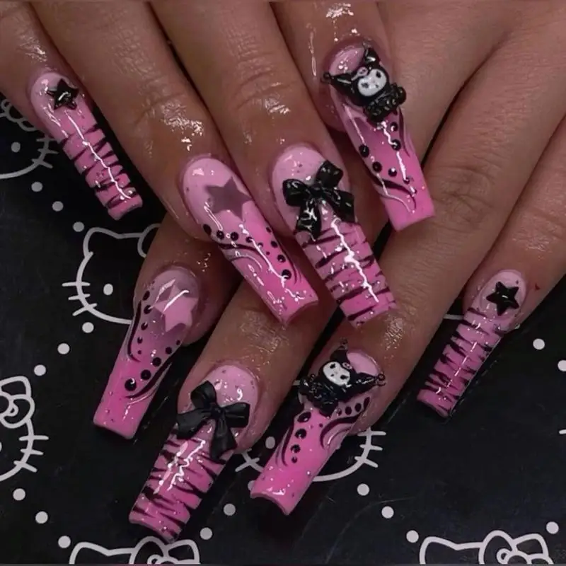 Sanrios Kuromi Kitty My Melody Anime Y2k Europe and America Handmade Press on Nails Long Tips Nails Design Manicure Girls Gift