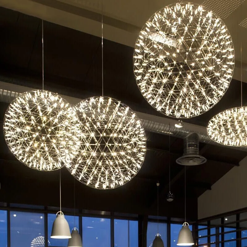 

Modern Led Spark Ball Pendant Light Stainless Steel Dandelion Chandeliers Globe Firework Lighting Loft Restaurant Decor Lustre