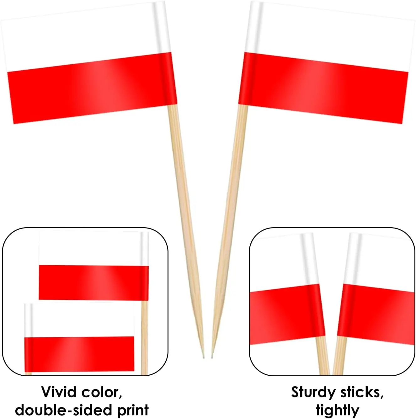 100 ชิ้นขนาดเล็กโปแลนด์ Cupcake Toppers Stick Flags สองด้านสําหรับ World Cup, วันชาติ, วันเกิดตกแต่ง