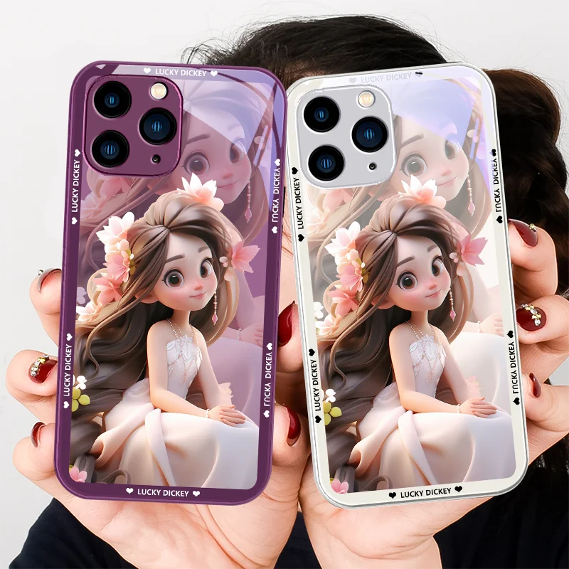 A Girl Wearing White Clothes with Long Hair for Iphone 14 13 12 11 Pro Max X XS XR 7 8 Plus 2020 2022 SE Silver Glass Phone Case