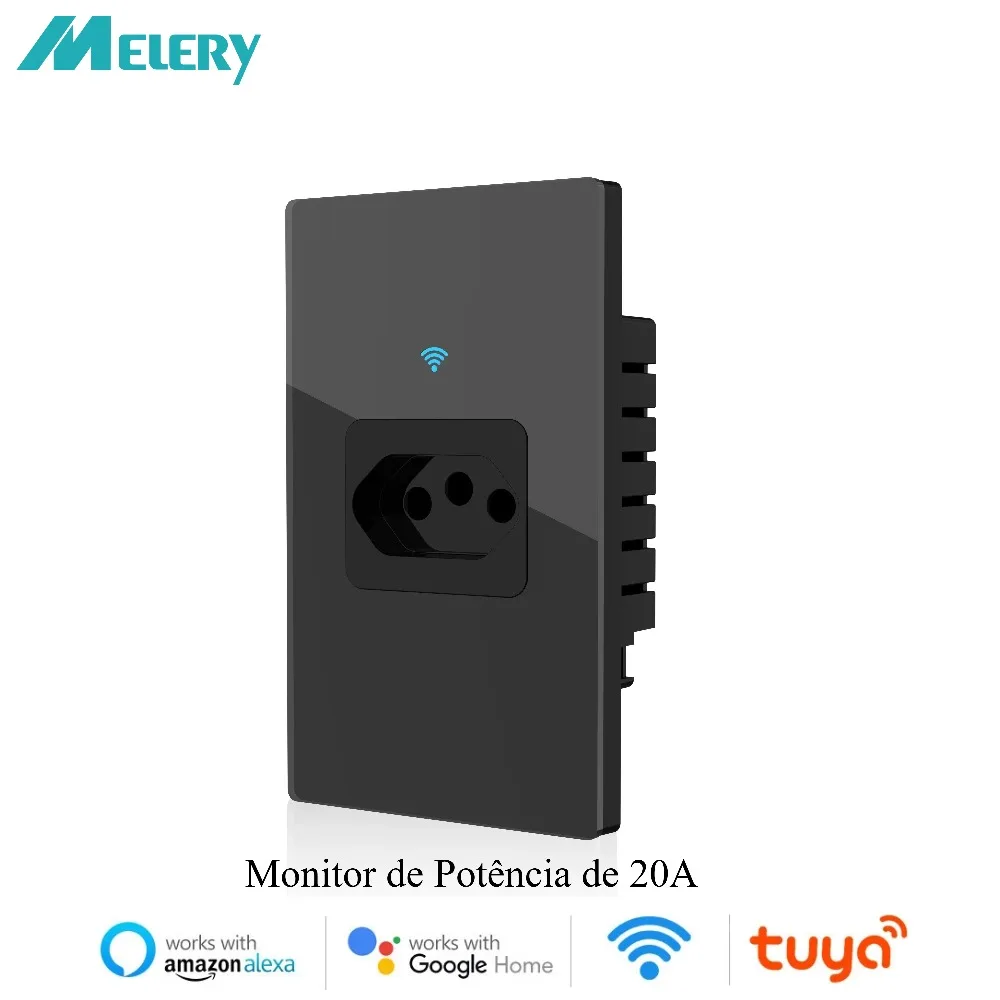 

Melery Wi-Fi Smart Tuya Бразилия Настенная розетка Tomada Монитор мощности Статистика 20А Розетка Стеклянная панель от Alexa Google Home