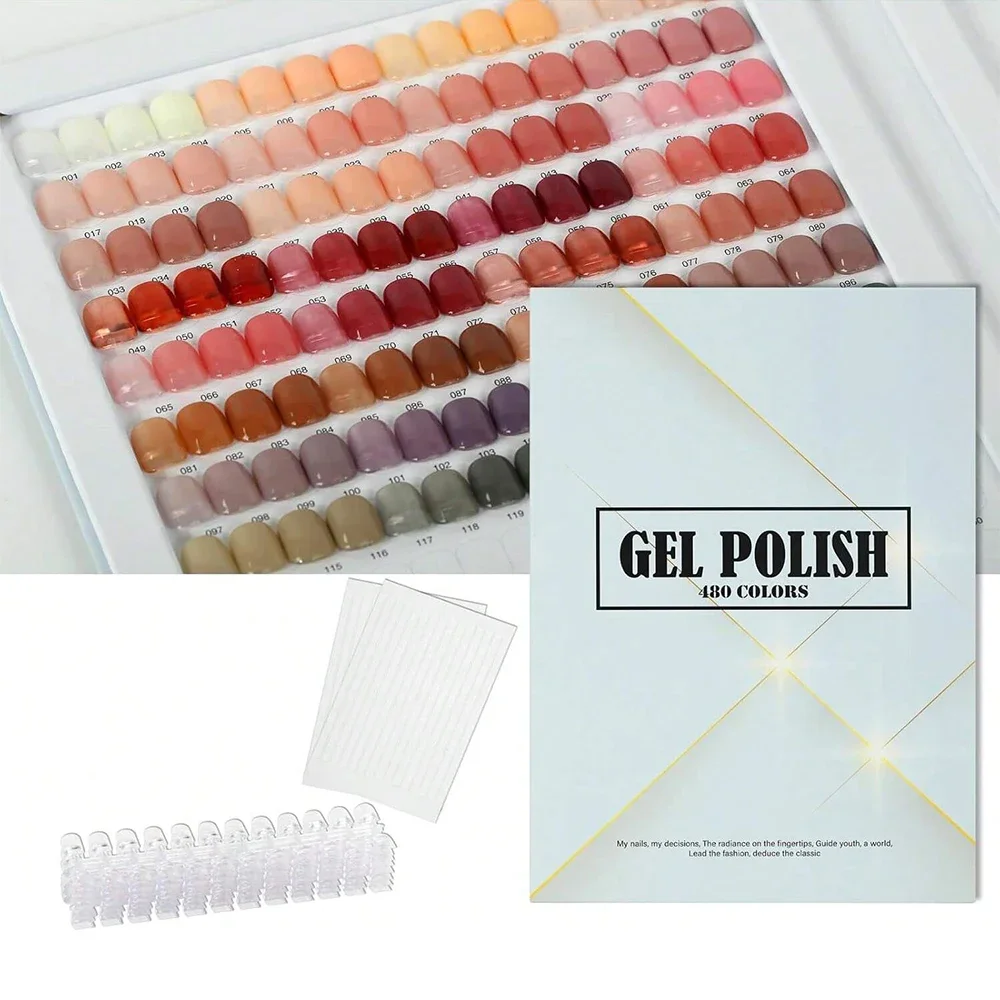 

Professional nail polish chart book with 600 pre-numbered slots for practice tips, 480 nail polish color book