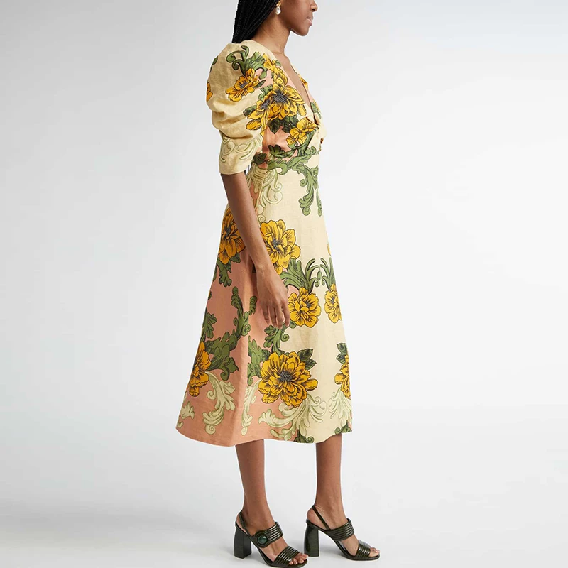 Elegancka Sukienka na Imprezę Damska Letnia Dekolt V Krótki Rękaw Linia A Kwiatowy Nadruk Długa Sukienka Damska Plażowa Wakacyjna Vestidos Boho