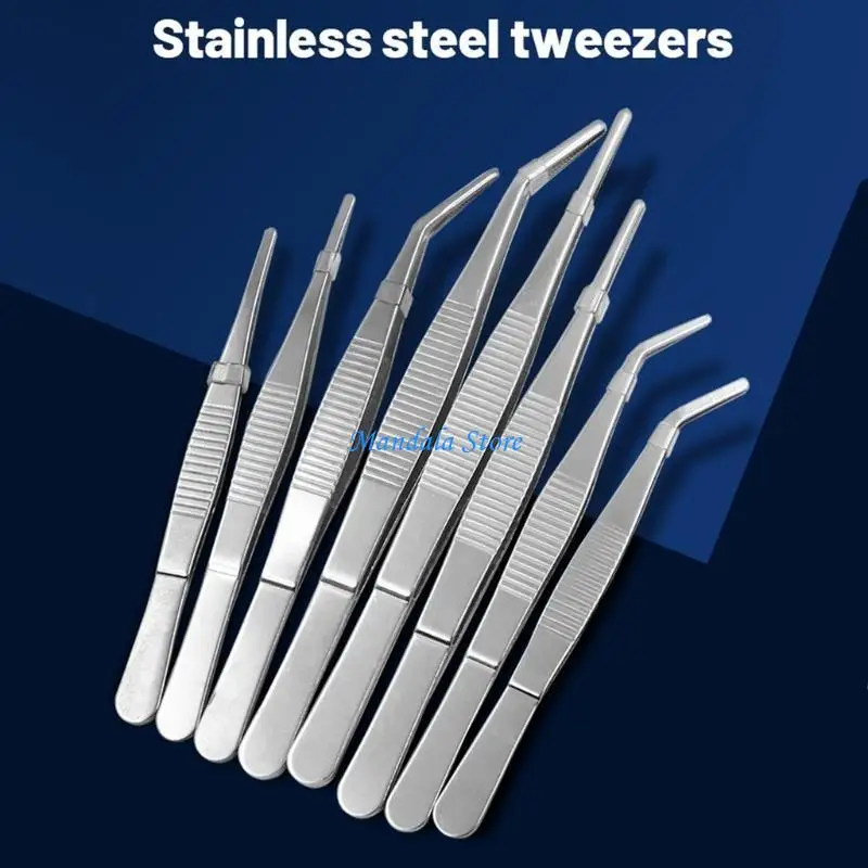 U2JC 12.5/14/16/18 for cm Stainless Steel Tweezers with Curved Pointed Serrated Tip Daily Garden Tool All-purpose Plier