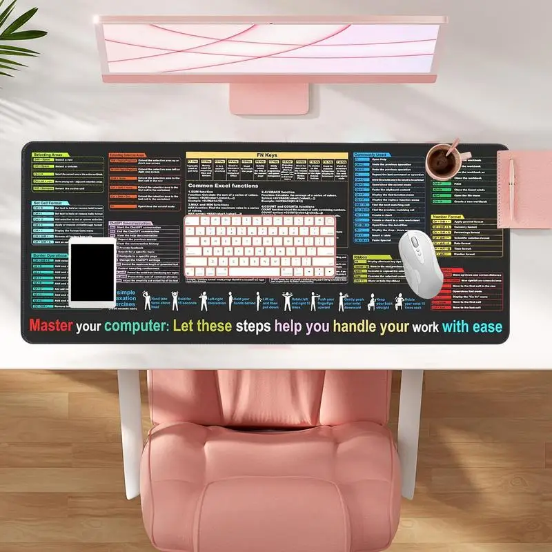

Computer Shortcut Desk Mat Mousepad With Shortcuts Non-Slip Desk Pad Oversize Dirt-Resistant Computer Accessories For