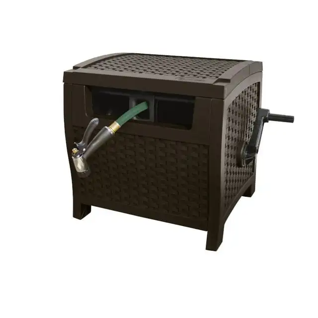 

175-футовая катушка для водяного шланга из смолы для уличного сада, убежище для шланга, мокко-коричневый