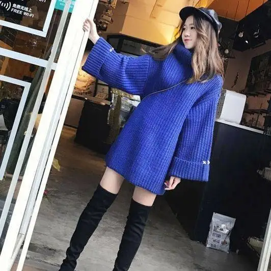 

Autumn and Winter Solid Patchwork Sweater Women's Korean Version High Neck Loose Warm Coat Mid Length Style Pullover 2024 YL26