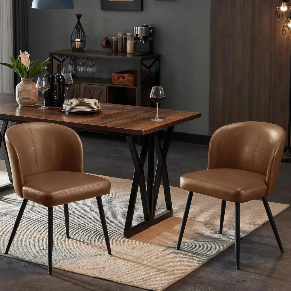 

Dining Chairs Set of 2, Upholstered Kitchen Chairs with Faux Leather Cushion Seat and Metal Legs, Mid Century Modern Chair