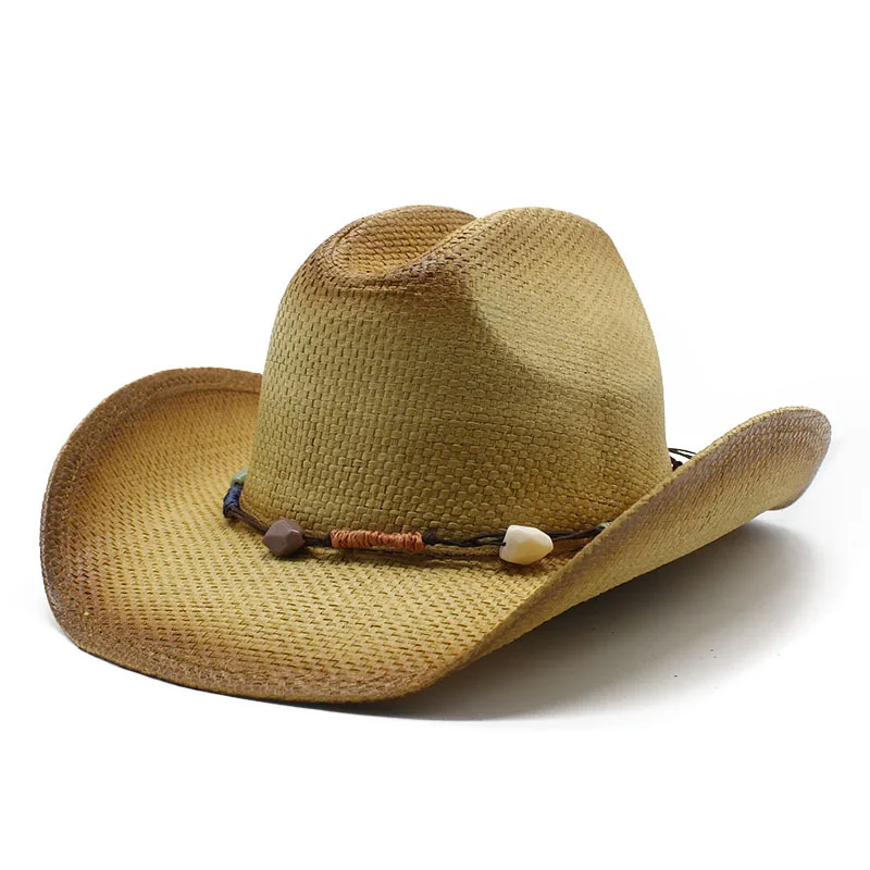 Bull Head Colorful Thread Decorative Spray Paint Western Upturned Eaves Along Denim Spring And Summer Hard Straw Hat Fedora