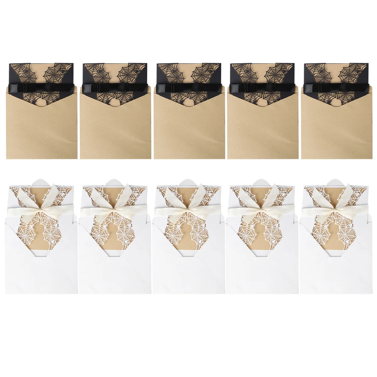 

10Pcs Halloween Party Invitation Cards Envelopes Set Spooky Spider Decor Bowk Finish High-Quality Paper Fabric Long-Lasting Use