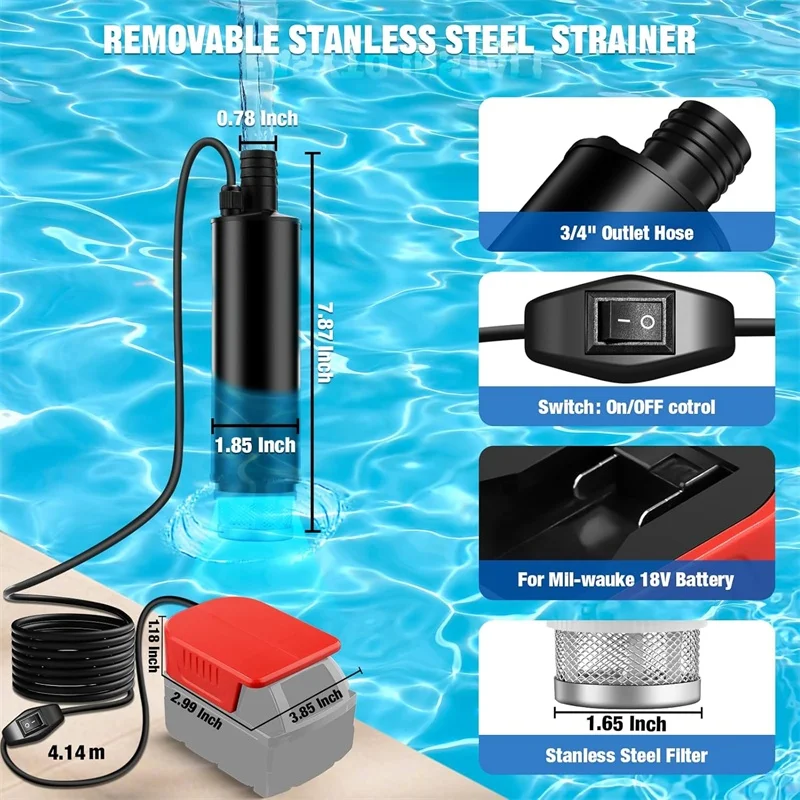 Akku-Öl-/Wasser-Sumpfpumpe für Milwaukee, 18 V Batterie, 120 W Regenfass-Wassertransferpumpe, elektrische Nutzpumpe für den Garten