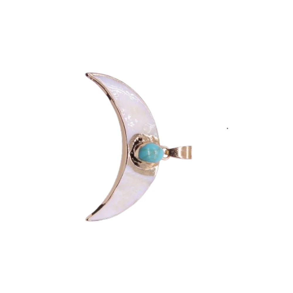 Natural Mother of Pearl Shell Inlaid with Natural Stone Moon Shaped Pendant Jewelry Making DIY Necklace Accessories 1pc Retail